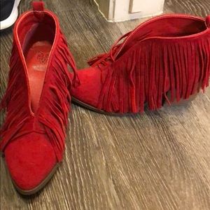 Red fringe booties